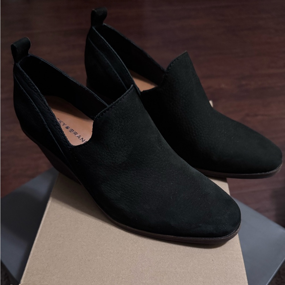 Lucky Brand Black Suede Slip-On Mules